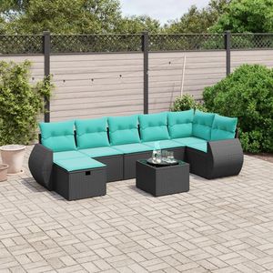 Set Divano da Esterno in Polyrattan Nero 8 Pezzi con Cuscini Design Elegante - Product Image 3