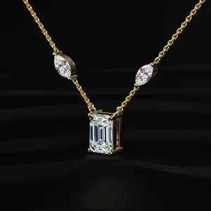 Nuevo collar solitario con diamante de laboratorio de corte esmeralda, colgante de diamante de lujo, collar de boda premium de proveedor indio. - Product Image 3