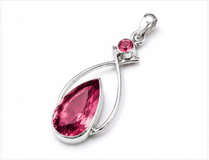 Pendentif en argent sterling avec tourmaline et quartz en forme de goutte |   Pendentif en argent 925 avec tourmaline rose taille poire et quartz - Product Image 3
