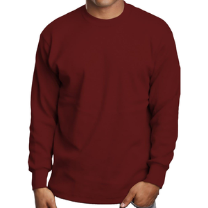 T-shirt à manches longues pour homme, tricoté, couleur unie, col rond, coupe classique, décontracté, respirant, en spandex/polyester, devant uni, séchage rapide - Product Image 4