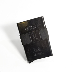 High Quality Castello Genuine Leather RFID Aluminum Card Case <b>Smart</b> <b>Wallet</b> Men's Slim 5 Colors Open Embossed Logo Elastic Money - Product Image 2