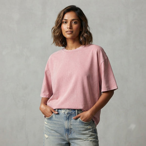 T-shirts décontractés pour femmes 100% haute qualité, coupe oversize, à manches courtes, effet délavé à l'acide - Product Image 1