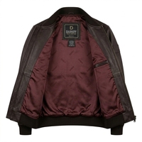 Blouson aviateur homme en cuir pleine fleur marron foncé avec bordure en tricot côtelé, logo personnalisé, manteau d'hiver, fabrication OEM