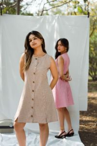 Brown Plaid Sleeveless Midi <b>Dress</b> Scoop Neck Woven Cotton Bamboo Fiber Casual Summer Loose Fit Breathable Patterned <b>Dress</b> - Product Image 3