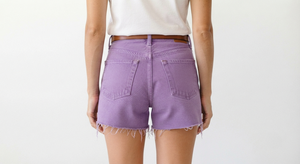 Shorts en jean taille haute violet à bords bruts pour femme – Mini-short décontracté style streetwear pour l'été - Product Image 4