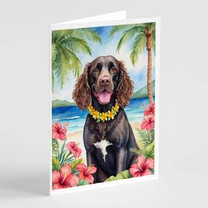 Whimsical American Water Spaniel Luau Design Paquete de 8 A7 Tamaño 5x7 Tarjetas de felicitación en blanco con sobres - Product Image 1