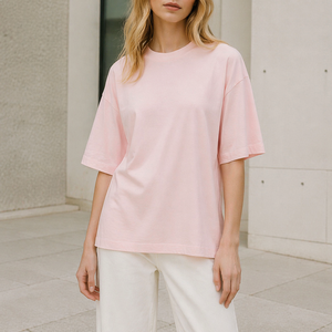 MR·GY Camiseta de manga corta extragrande para mujer, cuello redondo, color rosa liso, corte holgado, informal, primavera verano, camiseta básica de jersey 100% algodón - Product Image 4