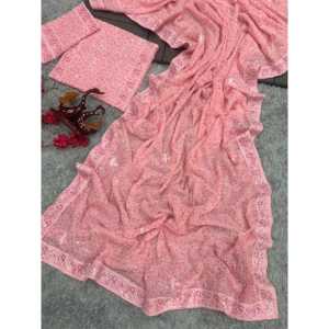 Robe de Soirée de Designer Belle Main Perle Travail Fête Porter Saree - Product Image 6