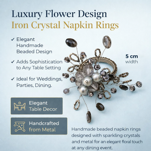 Anillos de Servilleta de Hierro con Diseño de Flores de Lujo, Hechos a Mano con Cuentas de Cristal |   Decoración de Mesa para Bodas y Fiestas, Porta Servilletas Elegante para Mesa de Comedor - Product Image 5