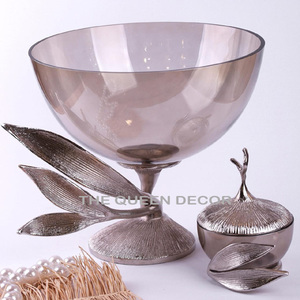 Golden Finished Round Shape Single Piece Classic Look Marble Base Unique Fantastic Design Dinnerware Bowls - Product Image 4