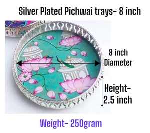 Plateaux et pots Pichwai en argent allemand, motifs Art Déco variés, pour décoration intérieure, cadeaux de mariage indien, cadeaux de Diwali, cadeaux de remerciement indiens - Product Image 6