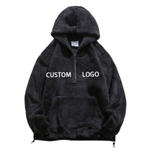 OEM Custom Factory Wholesale Heavy Fuzzy Fleece Half <b>Zip</b> Neck Custom Sherpa Fleece Hoodie for Men - Product Image 1