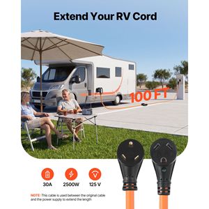 Câble d'extension robuste pour camping-car 30 ampères 100 pieds 125V 2500W 10/3 AWG STW certifié ETL NEMA TT-30P vers TT-30R - Product Image 2