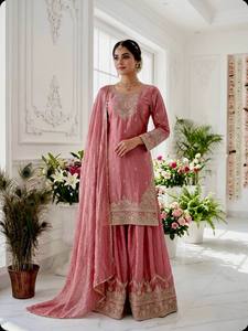 ชุดคุर्ติผ้าไหมหนาแบบดีไซเนอร์ พร้อมกางเกงปาลาซโซและผ้าคลุมไหล่สำหรับผู้หญิง – ชุดงานปักลายเลื่อมสำหรับงานปาร์ตี้ สไตล์ชาติพันธุ์ (ไซส์ M-XXL) - Product Image 3