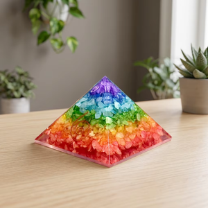 Pirámide de Orgonita de Siete Chakras con Incrustaciones de Piedras Preciosas Multicolores, Artículo Decorativo de Cristal para Decoración del Hogar - Product Image 4