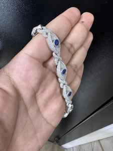 Bracelet tendance en argent sterling 925 plaqué or avec moissanite VVS motif œil glacé pour bracelet cubain - Product Image 5