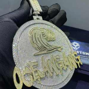 Collar de Plata 925 Personalizado de Lujo Unisex con Letra Personalizada y Dije de Moissanita D VVS, Joyería Hip Hop Iced - Product Image 1