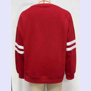 เสื้อสเวตเชิ้ตโอเวอร์ไซส์ แขนลายทาง คอวี ทรงหลวม สไตล์ลำลอง สำหรับผู้หญิง วัยรุ่น สาวๆ รุ่น OEM 2026 Fall Drop Shoulder - Product Image 2