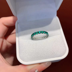 <b>925</b> Sterling <b>Silver</b> 18K Gold Moissanite Diamond Women's <b>Rings</b> Green Round Brilliant Cut <b>Rings</b> Full Diamond Eternity <b>Rings</b> - Product Image 1
