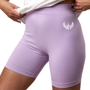 Shorts de cyclisme en jersey violet clair pour femme, taille haute, extensibles, pour le sport, le fitness, l'entraînement et les activités physiques - Product Image 1