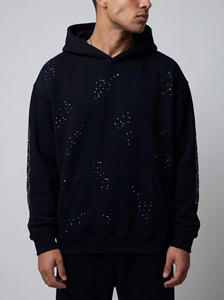 Sudadera con Capucha Negra para Hombre, con Pedrería, Estilo Oversize, con Cristales en las Mangas, Diseño Gráfico, Estilo Urbano, Sudadera con Capucha de Lujo - Product Image 3
