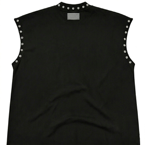 เสื้อยืดโอเวอร์ไซส์ผู้ชาย แขนกุด ลายกราฟิกสีดำสไตล์วินเทจ ล้างสีแบบแอซิดวอช พิมพ์ลายตัวอักษร เสื้อกล้ามฮิปฮอป สตรีทแวร์ ผ้าฝ้าย - Product Image 4