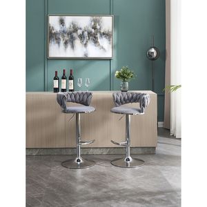 Set of 2 Swivel Height <b>Adjustable</b> Bar <b>Stools</b> with Chrome Footrest Base Velvet Top Simple Bar <b>Stool</b> Mechanical Lifting Mechanism - Product Image 6