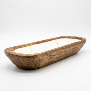 Bougie artisanale en pot en bois, cire de soja écologique, multi-mèches, récipient rustique pour la décoration intérieure, fournitures avec logo personnalisé - Product Image 5