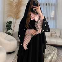 Collection d'abayas pour femmes, robe islamique musulmane modeste, élégante, noire et rose, brodée, longueur maxi, manches longues, coupe ample, ouverte sur le devant