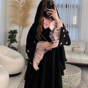 <b>Abaya</b> Collection Women Modest Islamic Muslim Dress Elegant Black <b>Pink</b> Embroidered MAXI Length Long Sleeve Loose Fit Open Front - Product Image 1