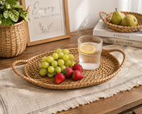 Panier rond en bambou fait à la main avec poignée, panier de service traditionnel tissé écologique pour le pain, les fruits, les collations, la décoration de la maison