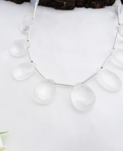 Collar de gotas facetadas de cristal blanco natural | 8 pulgadas de gotas facetadas de cristal blanco para la fabricación de joyería fina con piedras preciosas - Product Image 1