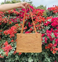 Tas Anyaman Rotan Vintage untuk Wanita, Pegangan Kulit, Lapisan PU, Rantai - Tas Keranjang Anyaman Alami Ramah Lingkungan untuk Musim Panas
