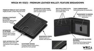 Cartera de hombre Wriza de cuero Goatnappa negro con bloqueo RFID, delgada, corta, plegable, con bolsillo para monedas con cremallera, precio de fábrica al por mayor - Product Image 5