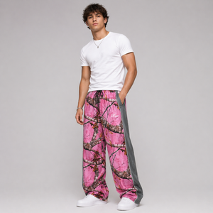 Pantalones de chándal de nailon rosa camuflado personalizados de moda para hombre, de pierna ancha, estilo urbano, con ribetes de camuflaje, pantalones para hombre, proveedor mayorista OEM, EE. UU. - Product Image 1