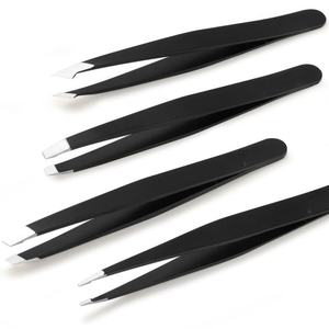 Pince à épiler RMI noire avec revêtement en poudre, en acier inoxydable, pointe argentée mate et 4 pinces à épiler à pointes différentes / Étui magnétique noir - Product Image 2