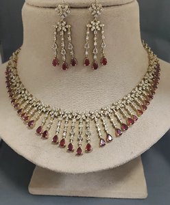 Twini Classic Fashionable CZ American Diamond Ad Mehandi Brass <b>Statement</b> <b>Necklace</b> Flower Design Trendy Imitation Pearl Women's - Product Image 2