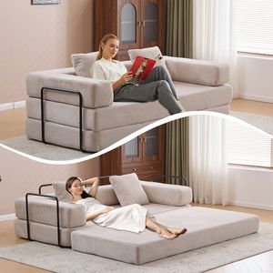 Divano Letto Convertibile Comodo con Supporto Lombare a Cuscino e Braccioli, Futon Lounge Sleeper C-Product - Product Image 6