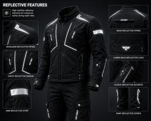 Men Motorcycle Riding Suit Full Sleeve Black Windproof Breathable Polyester All Seasons Pants Set - Product Image 6