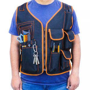 <b>Black</b> Orange Tool <b>Vest</b> With Multiple Pockets For Tools And Accessories Unisex Adult Size Breathable Canvas Material - Product Image 6