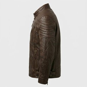 Blouson de moto en cuir véritable pour homme, col montant, fermeture éclair, style motard, personnalisable avec logo, très demandé, pour l'automne - Product Image 4
