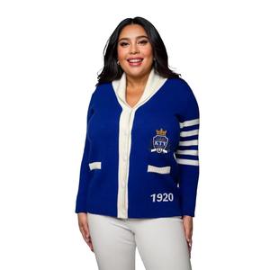 Suéter Cárdigan de Punto Grueso de Algodón Casual para Mujer con Rayas Griegas y Logotipo Personalizado al por Mayor de Phi Beta Sigma Zeta Phi Beta - Product Image 2