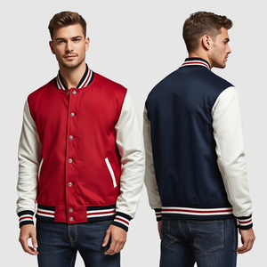Veste universitaire color block pour homme, style preppy, col rabattu, simple boutonnage, coupe classique, pour l'automne - Product Image 3