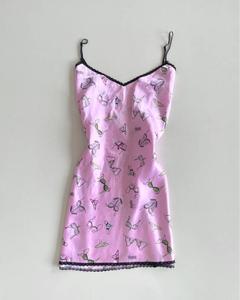 Robe mini camisole d'été |   Robe d'été à bretelles spaghetti imprimée et ludique, style bohème, à volants superposés, coupe droite, 100% coton, écologique - Product Image 1