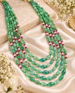 Collier de perles de pierres précieuses naturelles émeraude, rubis et perle - Product Image 4