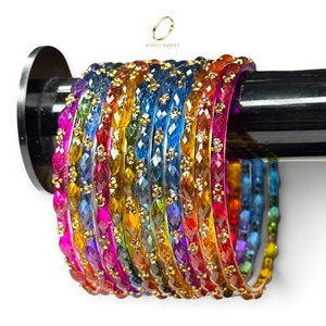 Ensemble de bracelets en verre de style Kashmiri multicolores en zircon et cristal, tendance et de qualité supérieure, pour femmes, bijoux de mariage et de mode - Product Image 1