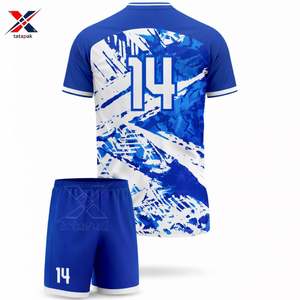 Ensemble de maillots de football 7V7 unisexe, impression numérique personnalisée, respirant, séchage rapide, tissu 100% polyester, col en V, sangle réglable - Product Image 1