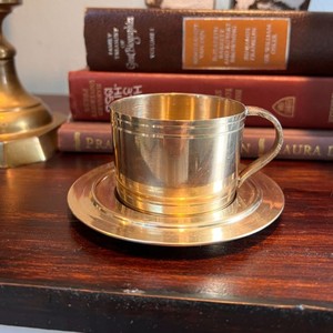 Artisan Brass <b>Cup</b> and <b>Saucer</b> with Intricate Embossed Patterns for Elegant Dining and Gifting Purposes. - Product Image 4