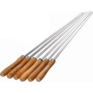 Brochettes plates en acier inoxydable pour kebabs, 16,5 pouces, avec manche en bois antidérapant, pour grillades de viande et de volaille - Product Image 1