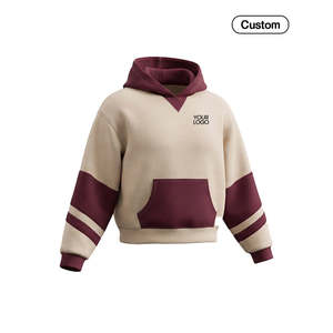 เสื้อฮู้ดพรีเมียมแบบกำหนดเองสำหรับฤดูใบไม้ร่วง ดีไซน์สีสันแบบ Varsity พร้อมกระเป๋าเสื้อ  ทำจากผ้าฟลีซแบบสั่งทำพิเศษ - Product Image 1